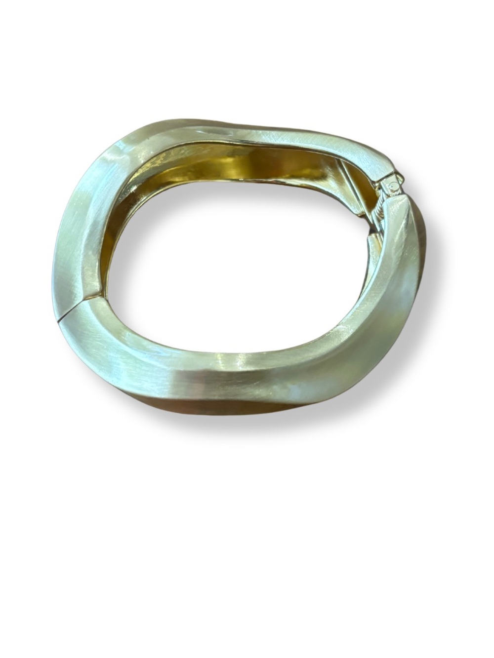Gold Tone Sculptural Hinged Bangle Bracelet Modernist Statement Cuff